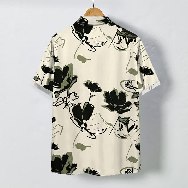 Buddha Stones Abstract Floral Botanical Pattern Buttons Breathable Men's Short Sleeve Shirt - image 1