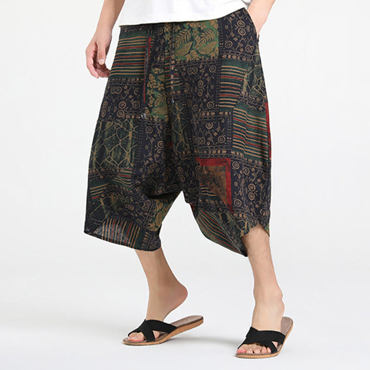 Buddha Stones Summer Boho Casual Drawstring Abstract Geometry Capri Pants Men's Harem Pants With Pocket - image 11