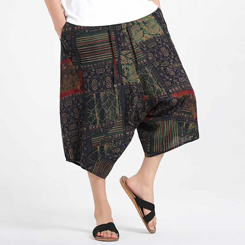 Buddha Stones Summer Boho Casual Drawstring Abstract Geometry Capri Pants Men's Harem Pants With Pocket - image 13