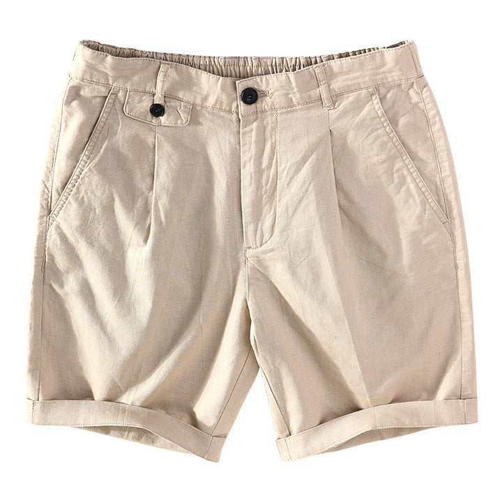 Buddha Stones Spring Summer Casual Minimalist Button Zipper Solid Cotton Linen Men's Shorts With Pocket - Tan - US/UK/AU42，EU52 (3XL) - image 0
