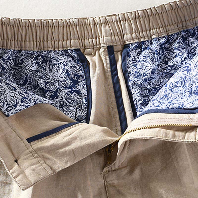 Buddha Stones Spring Summer Casual Minimalist Button Zipper Solid Cotton Linen Men's Shorts With Pocket - image 3