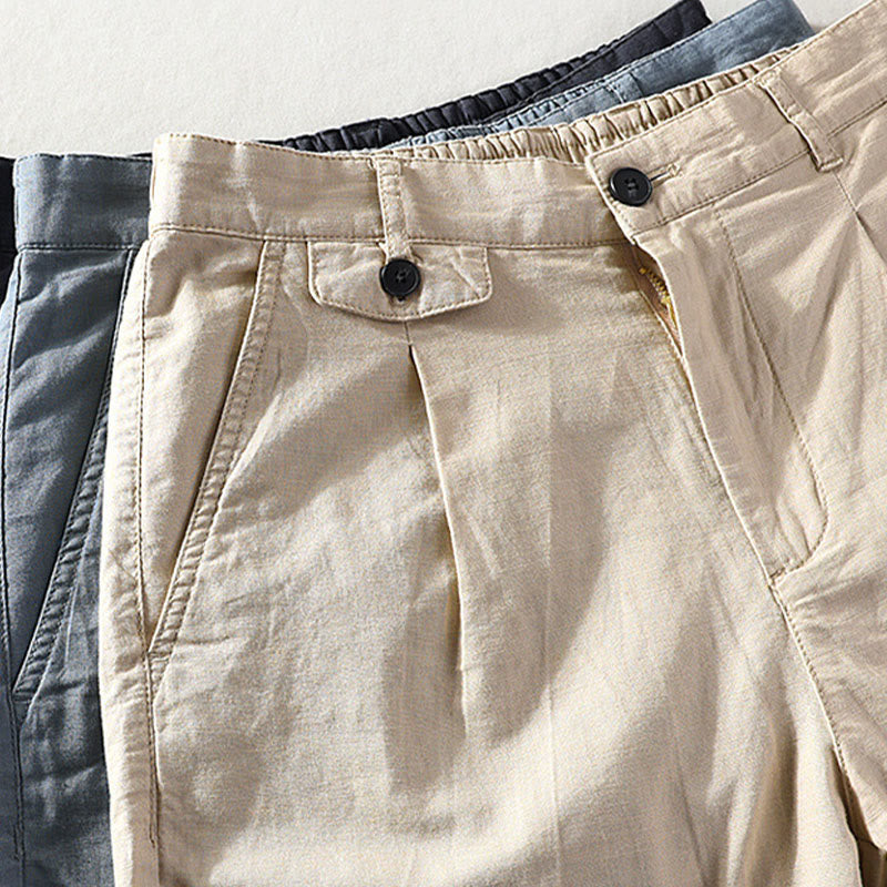 Buddha Stones Spring Summer Casual Minimalist Button Zipper Solid Cotton Linen Men's Shorts With Pocket - image 24