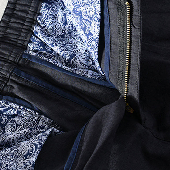 Buddha Stones Spring Summer Casual Minimalist Button Zipper Solid Cotton Linen Men's Shorts With Pocket - image 12
