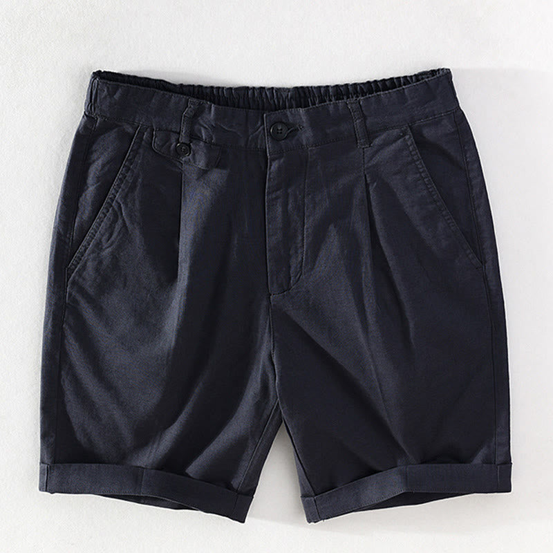 Buddha Stones Spring Summer Casual Minimalist Button Zipper Solid Cotton Linen Men's Shorts With Pocket - DarkSlateGray - US/UK/AU42，EU52 (3XL) - image 11