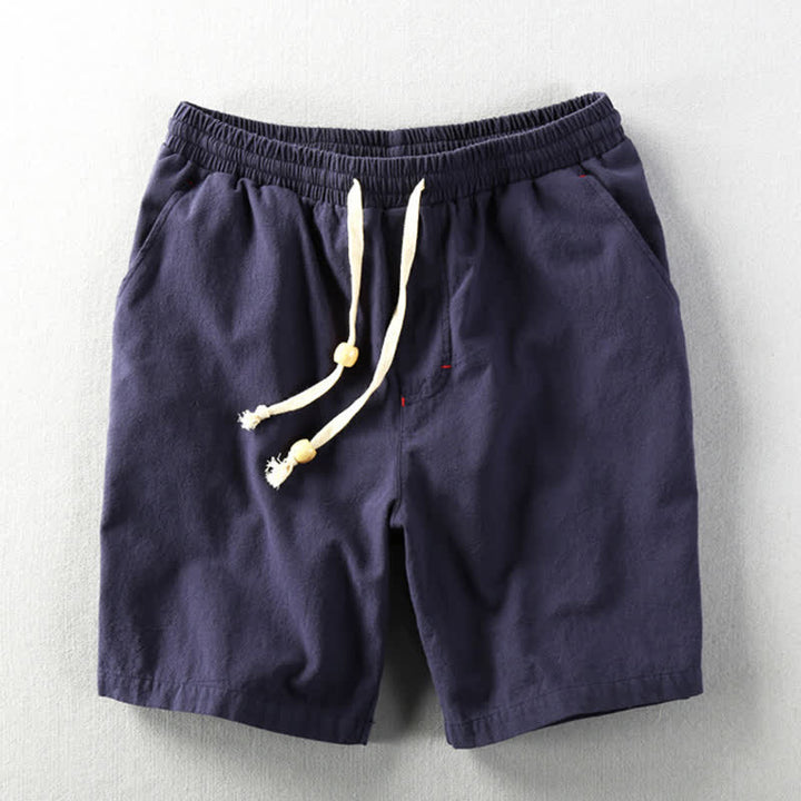 Buddha Stones Summer Casual Minimalist Drawstring Solid Cotton Linen Men's Shorts With Pockets - image 10