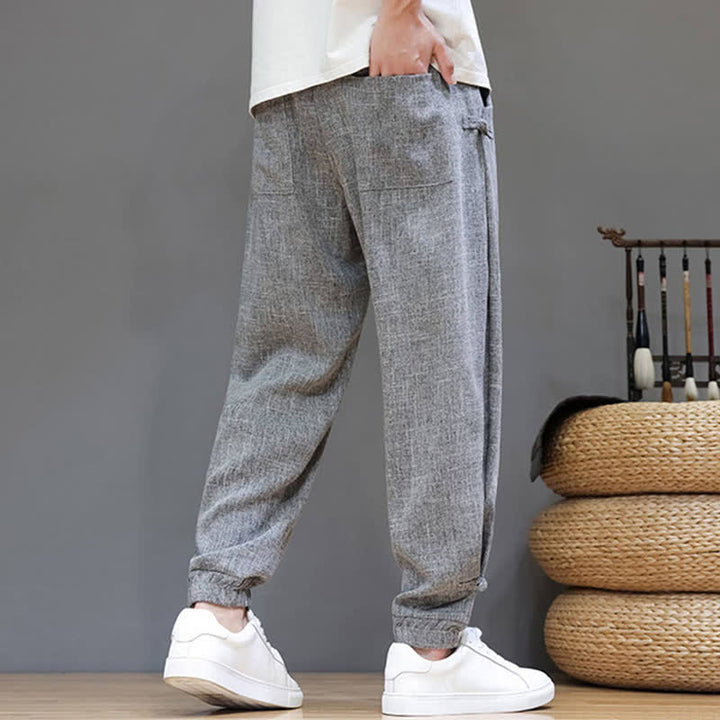 Buddha Stones Spring Summer Casual Minimalist Drawstring Elastic Waist Solid Cropped Pants Men's Tapered Pants With Pocket - image 4