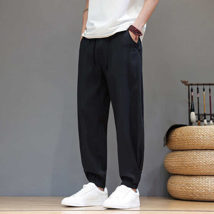 Buddha Stones Spring Summer Casual Minimalist Drawstring Elastic Waist Solid Cropped Pants Men's Tapered Pants With Pocket - Black - US/UK/AU46，EU56 (5XL) - image 12