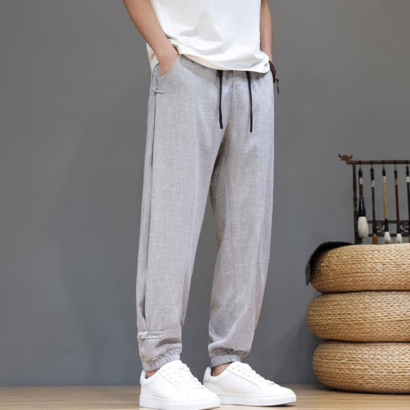 Buddha Stones Spring Summer Casual Minimalist Drawstring Elastic Waist Solid Cropped Pants Men's Tapered Pants With Pocket - image 28