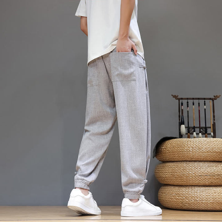 Buddha Stones Spring Summer Casual Minimalist Drawstring Elastic Waist Solid Cropped Pants Men's Tapered Pants With Pocket - image 25
