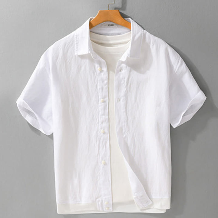 Buddha Stones Summer Casual Minimalist Button-Up Stand Collar Solid Men's Short Sleeve Shirts - White - US/UK/AU42，EU52 (3XL) - image 16