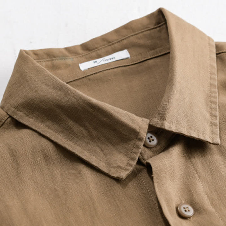 Buddha Stones Summer Casual Minimalist Button-Up Stand Collar Solid Men's Short Sleeve Shirts - image 2