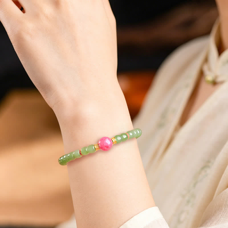 Buddha Stones Jade Luck Round Bead Rhodonite Bracelet - image 4
