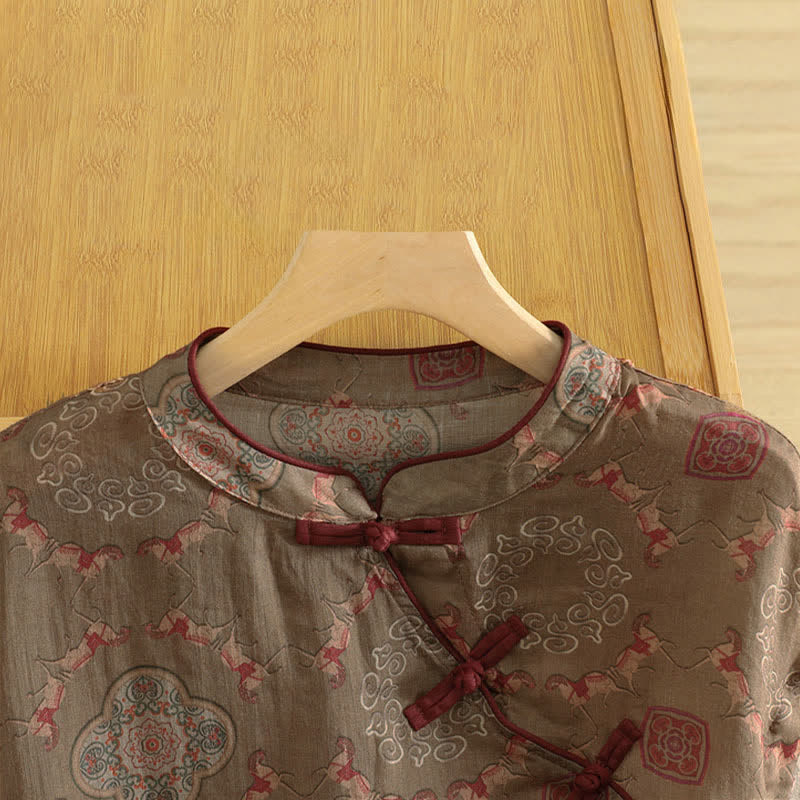 Buddha Stones Summer Tang Style Vintage Mandarin Collar Frog Button Floral Gourd Horse Tank Top Women's Sleeveless Shirts - image 3