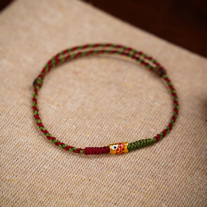 Buddha Stones 999 Gold Braided Colorful Red Green String Koi Fish Luck Bracelet Anklet - Red Koi Fish - Anklet(Circumference: 7.48-10.63 in / 19-27 cm) - image 22