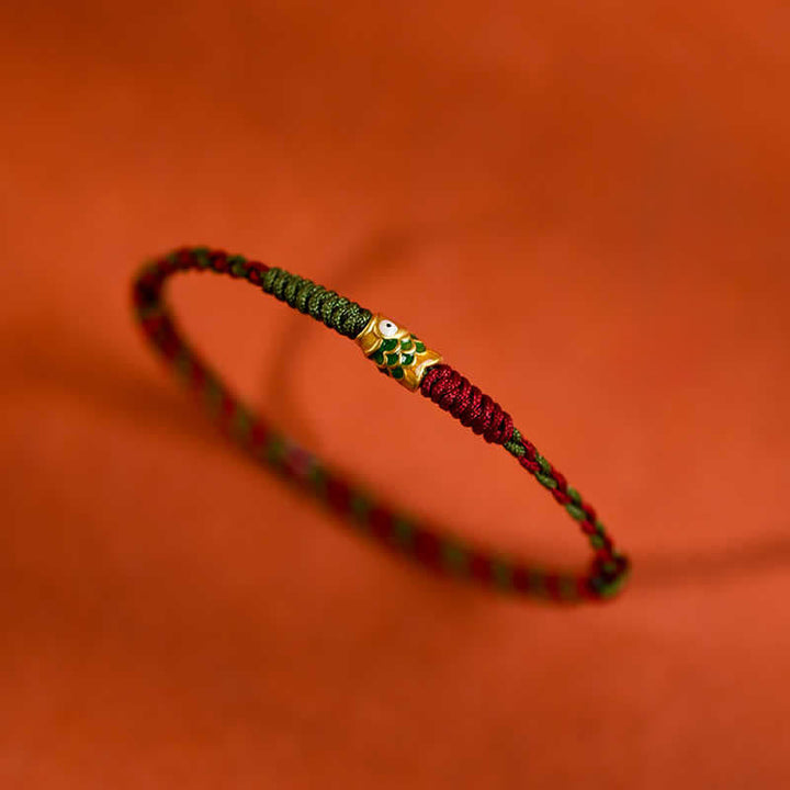 Buddha Stones 999 Gold Braided Colorful Red Green String Koi Fish Luck Bracelet Anklet - image 8