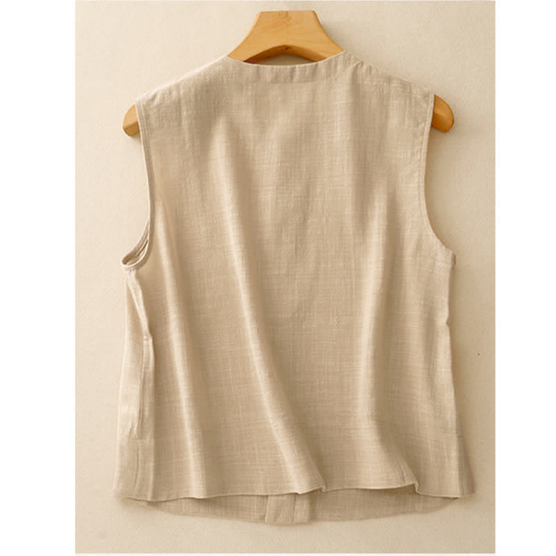 Buddha Stones Summer Casual Minimalist Button-Up Solid Tank Top Women's Sleeveless Shirts - image 1