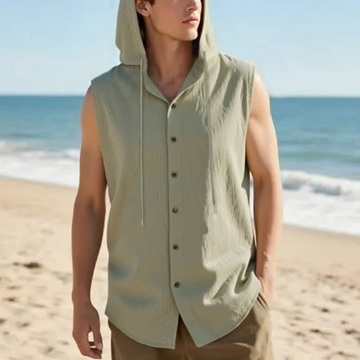 Buddha Stones Summer Casual Minimalist Button-Up Drawstring Solid Tank Top Men's Sleeveless Shirts - DarkOliveGreen - US/UK/AU46, EU56 (3XL) - image 13