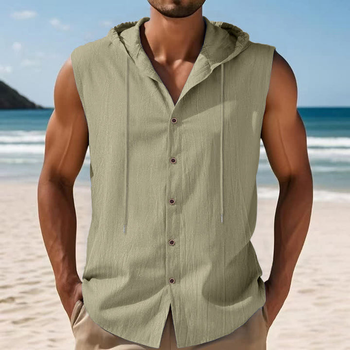 Buddha Stones Summer Casual Minimalist Button-Up Drawstring Solid Tank Top Men's Sleeveless Shirts - image 9
