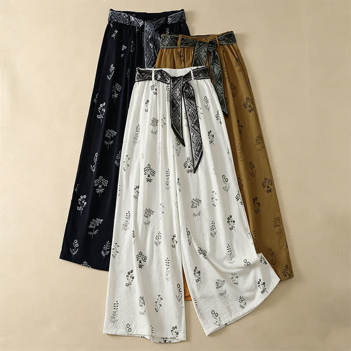 Buddha Stones Summer Casual Vintage Drawstring Floral Ankle Pants Women's Wide Leg Pants With Pocket - image 19
