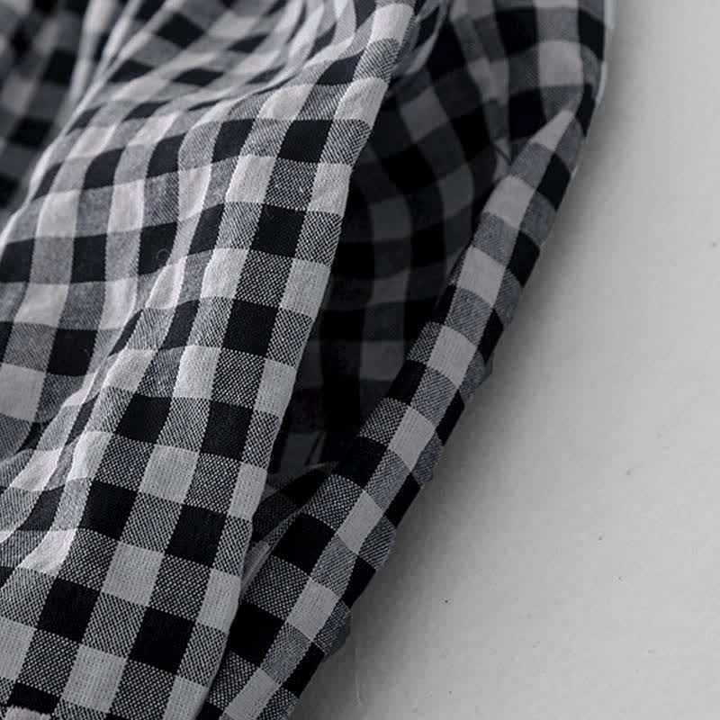 Buddha Stones Summer Vintage Plaid V-Neck Women's Short Sleeve Dress With Pocket - image 7