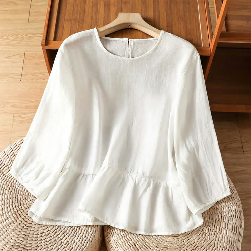 Buddha Stones Summer Casual Minimalist Solid Flared Hem Women's Short Sleeve T-Shirts - White - US12, UK/AU16, EU44 (2XL) - image 17