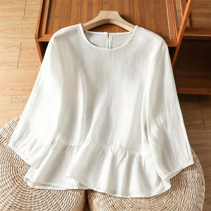 Buddha Stones Summer Casual Minimalist Solid Flared Hem Women's Short Sleeve T-Shirts - White - US12, UK/AU16, EU44 (2XL) - image 17
