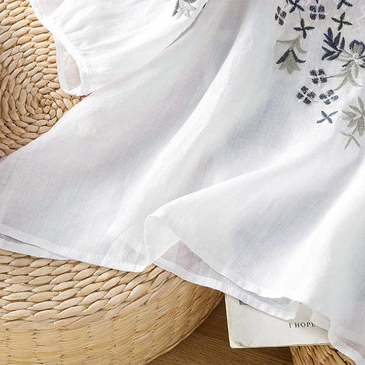 Buddha Stones Summer Casual Vintage Embroidery Floral Women's Short Sleeve Shirts - image 24