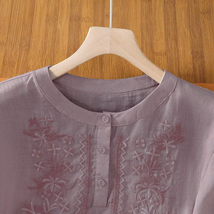 Buddha Stones Summer Casual Vintage Embroidery Floral Women's Short Sleeve Shirts - image 8