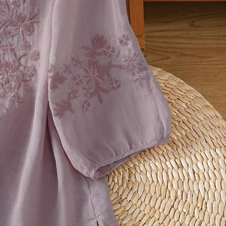 Buddha Stones Summer Casual Vintage Embroidery Floral Women's Short Sleeve Shirts - image 11