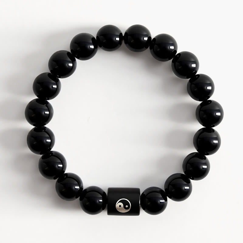 Buddha Stones Ebony Wood Yin Yang Balance Inlaid Barrel Bead Bracelet - image 1