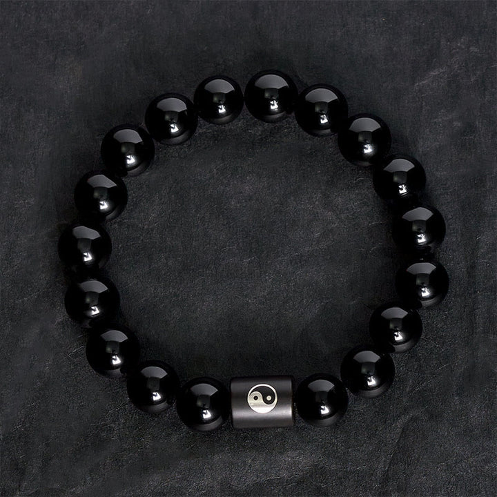 Buddha Stones Ebony Wood Yin Yang Balance Inlaid Barrel Bead Bracelet - image 4