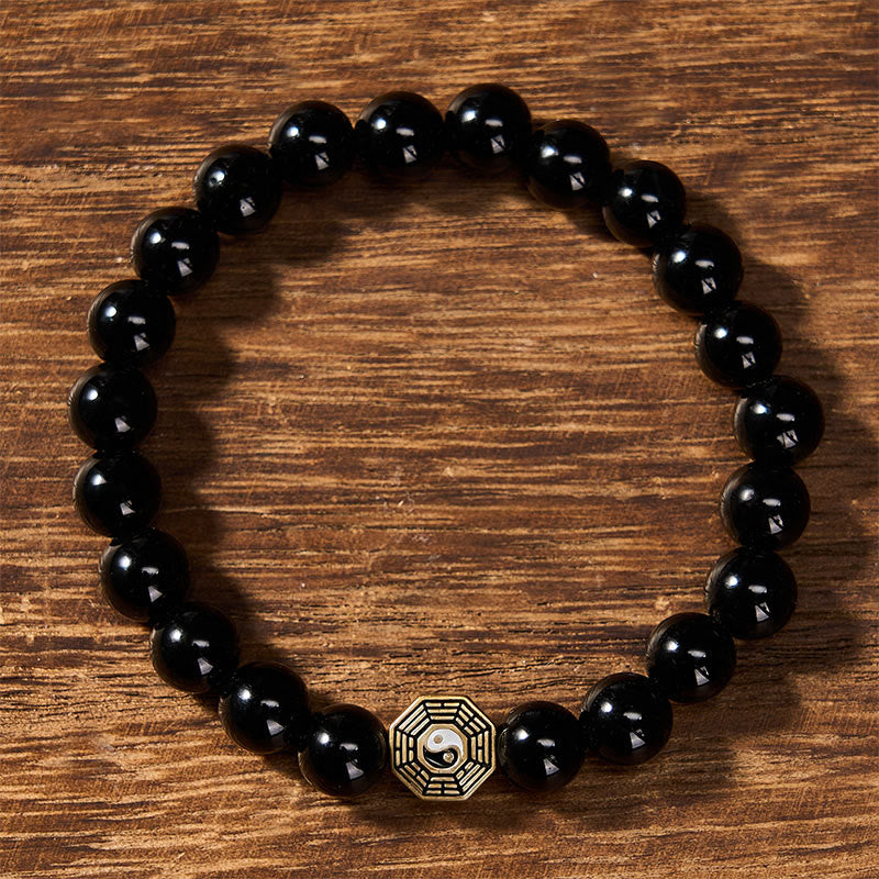Buddha Stones Black Onyx Bagua Balance Charm Beaded Bracelet - image 1