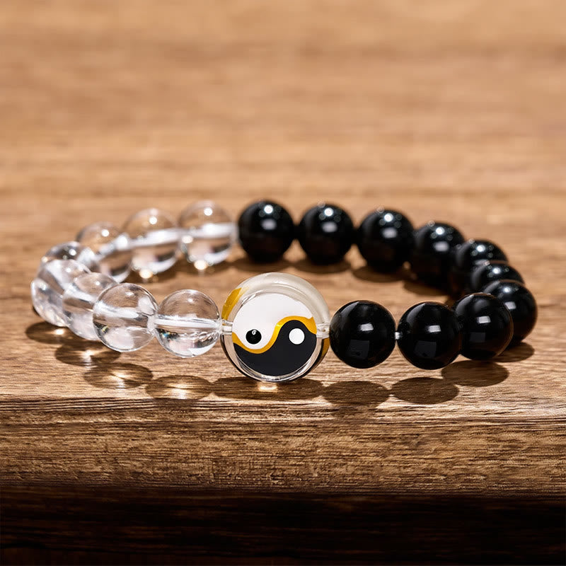 Buddha Stones Liuli Glass Bead Yin Yang Balance Double Sided Round Bead Bracelet - Yin Yang(Balance ♥ Harmony) - Liuli Glass Bead(Protection ♥ Luck) - image 0