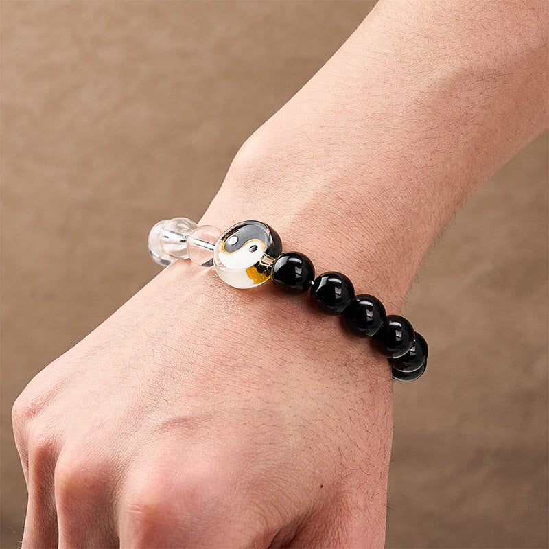 Buddha Stones Liuli Glass Bead Yin Yang Balance Double Sided Round Bead Bracelet - image 5