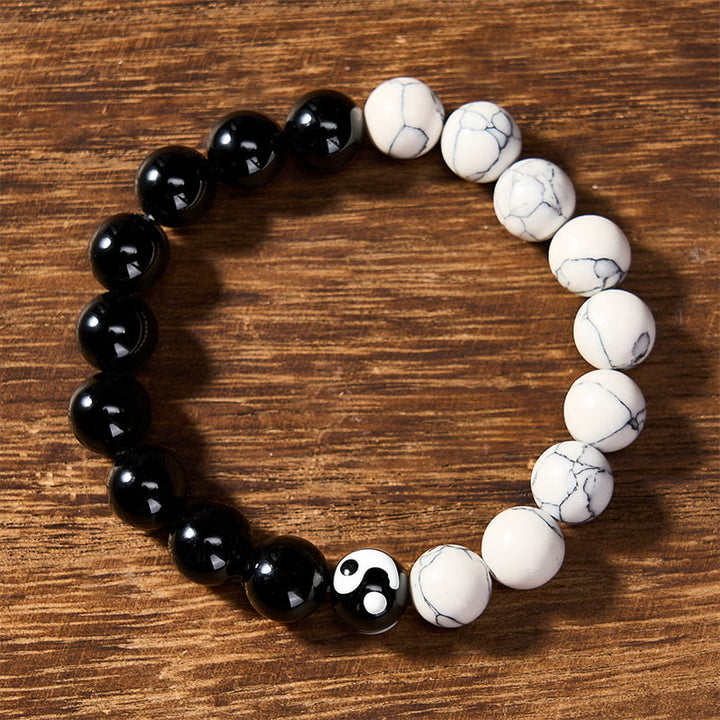 Buddha Stones Liuli Glass Bead Yin Yang Balance Round Bead Bracelet - image 1