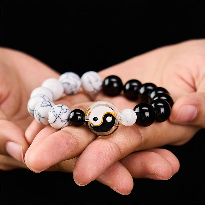 Buddha Stones Liuli Glass Flat Bead Yin Yang Balance Round Bead Bracelet - image 3