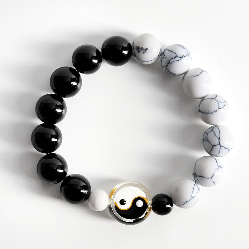 Buddha Stones Liuli Glass Flat Bead Yin Yang Balance Round Bead Bracelet - image 1
