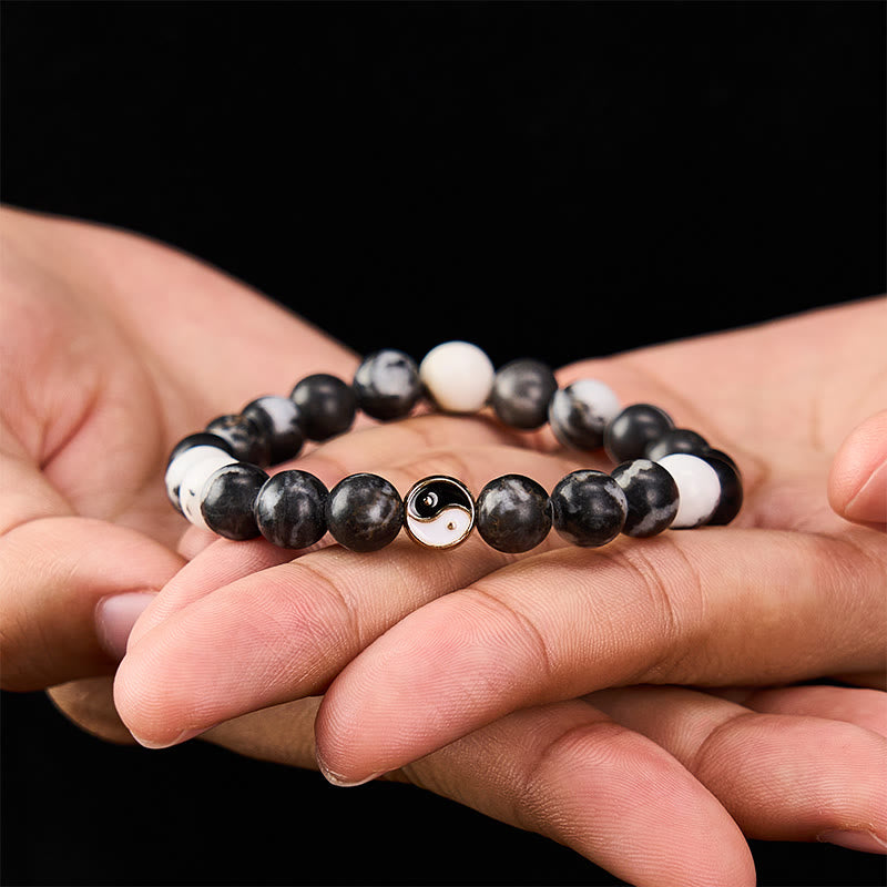 Buddha Stones Orca Agate Yin Yang Harmony Round Bead Bracelet - Orca agate (Protection ♥ Inner Peace) - image 2