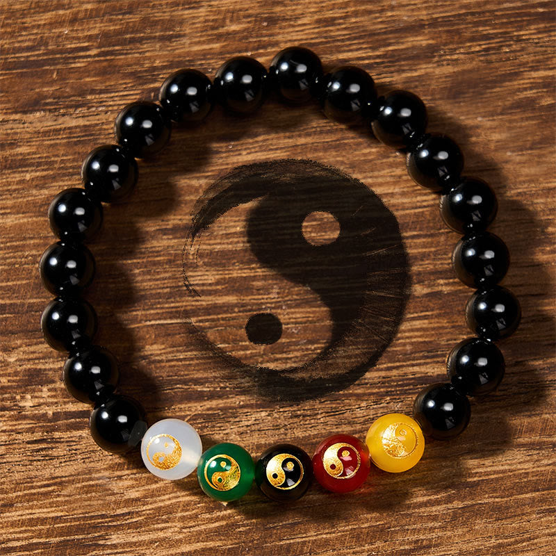 Buddha Stones Black Onyx Yin Yang Purity Hand-Polished Round Bead Bracelet - Yin Yang (Harmony ♥ Balance) - Black Onyx(Protection ♥ Fortune) - image 0