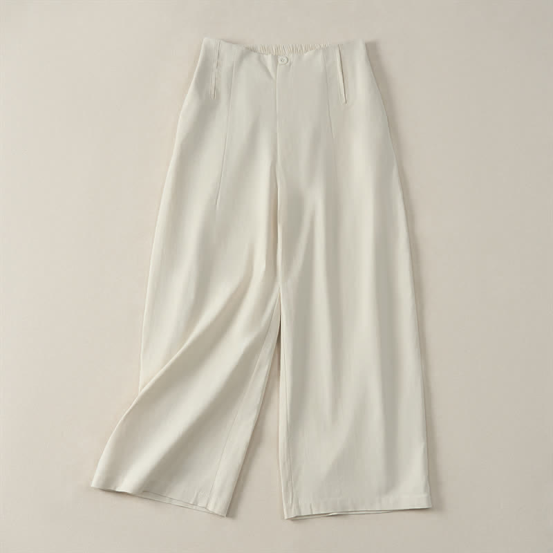 Buddha Stones Summer Minimalist Elegant Button-Up Solid Zipper Design Cropped Pants Women's Straight Leg Pants With Pockets - Beige - US12，UK/AU16，EU44 (3XL) - image 17
