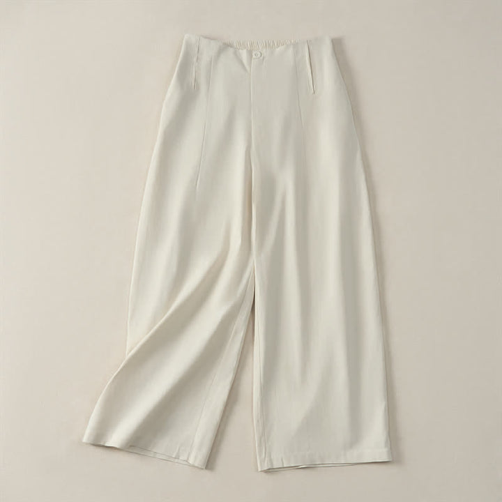 Buddha Stones Summer Minimalist Elegant Button-Up Solid Zipper Design Cropped Pants Women's Straight Leg Pants With Pockets - Beige - US12，UK/AU16，EU44 (3XL) - image 17