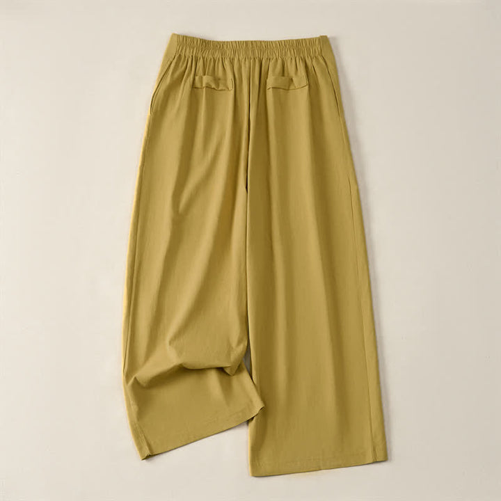 Buddha Stones Summer Minimalist Elegant Button-Up Solid Zipper Design Cropped Pants Women's Straight Leg Pants With Pockets - Yellow - US12，UK/AU16，EU44 (3XL) - image 10
