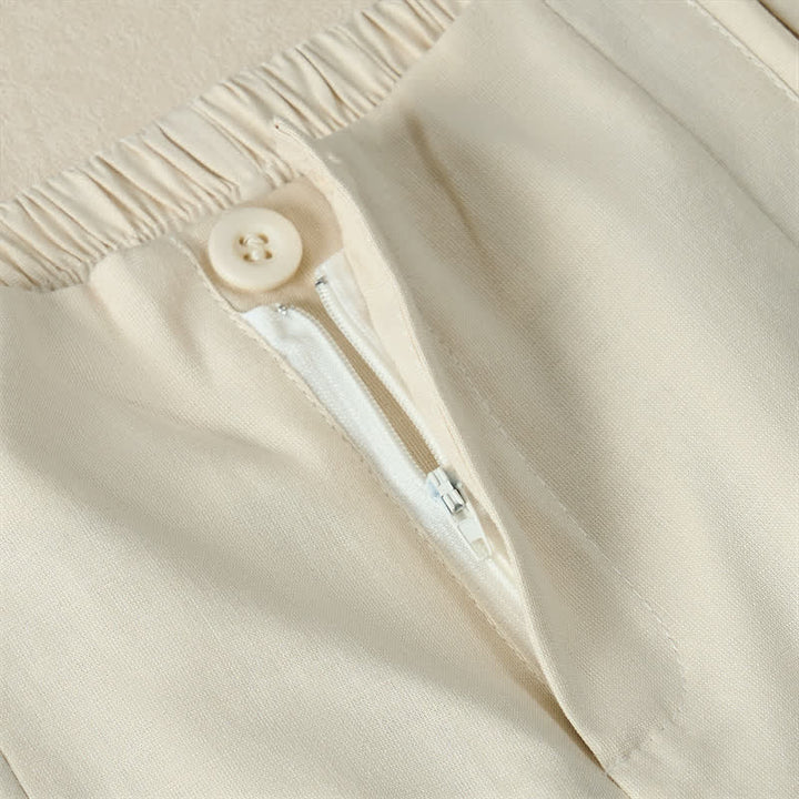 Buddha Stones Summer Minimalist Elegant Button-Up Solid Zipper Design Cropped Pants Women's Straight Leg Pants With Pockets - image 19