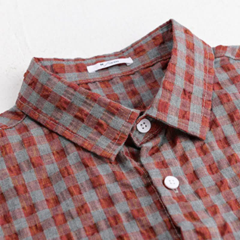 Buddha Stones Summer Casual Vintage Button-Up Plaid Men's Short Sleeve Shirts - image 5