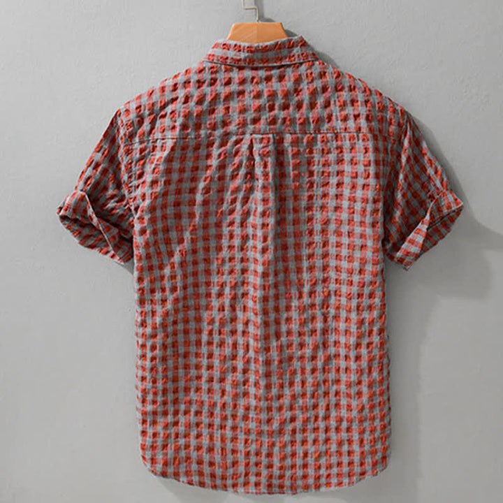 Buddha Stones Summer Casual Vintage Button-Up Plaid Men's Short Sleeve Shirts - image 4