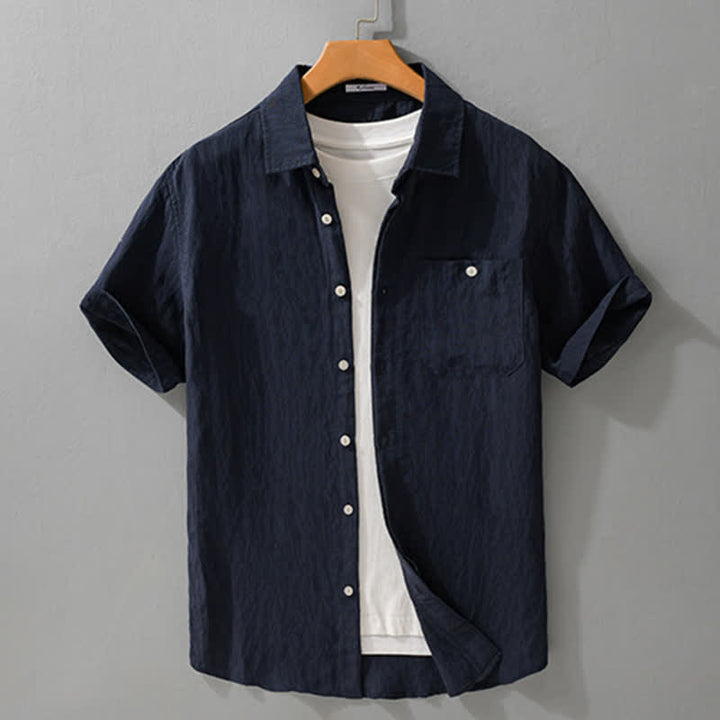 Buddha Stones Summer Casual Minimalist Patch Pocket Solid Men's Short Sleeve Shirts - image 1
