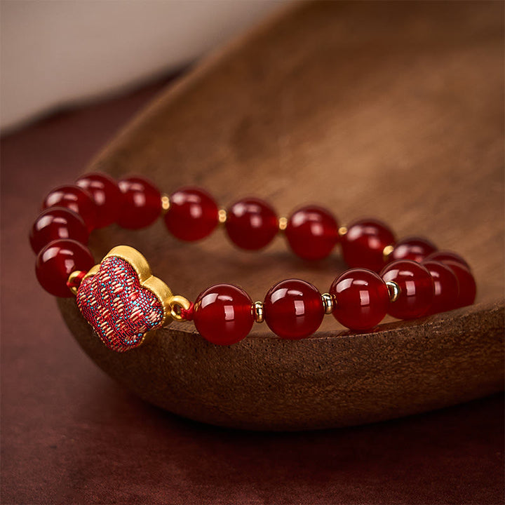 Buddha Stones Red Agate Song Brocade Four-leaf Clover Blessing Charm Bracelet - image 3