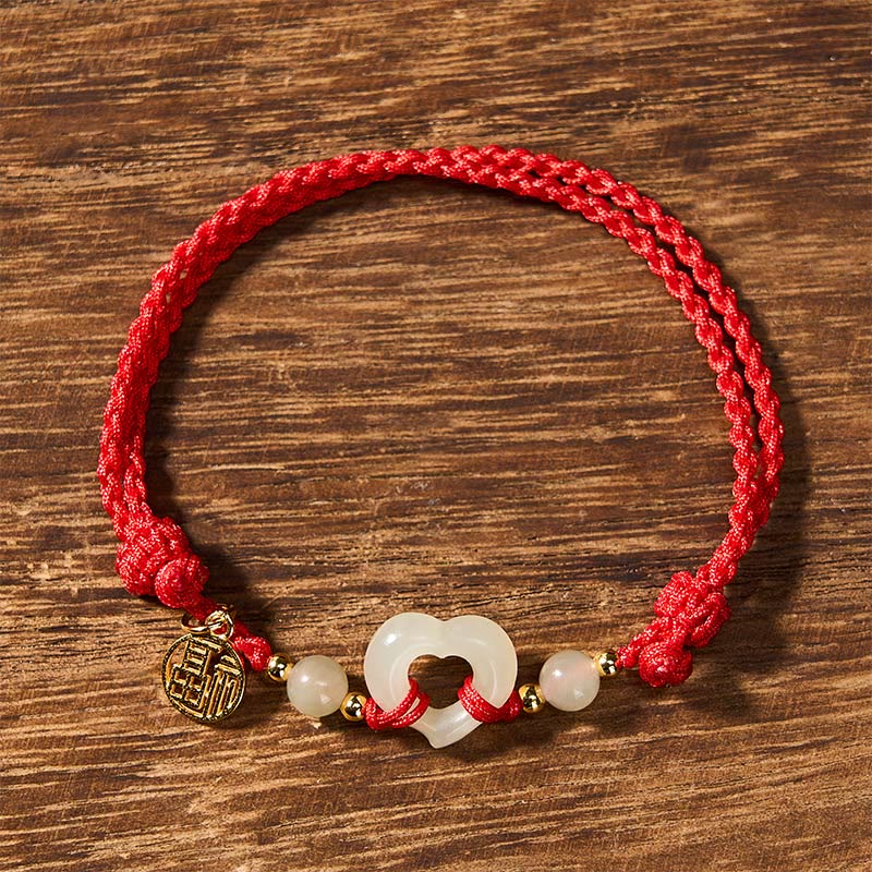 Buddha Stones Hetian Jade Heart Ring Fu Character Protection Bracelet - image 2