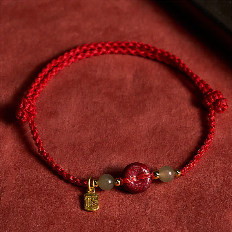 Buddha Stones Cinnabar Peace Buckle Fu Character Protection Red String Pendant Bracelet - Peace Buckle(Peace ♥ Safety) - image 0