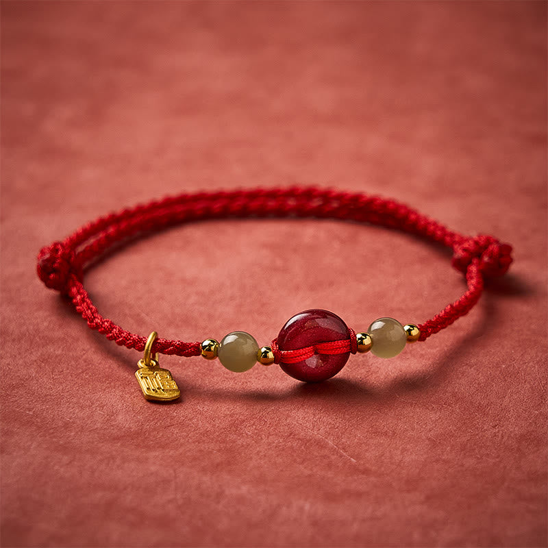 Buddha Stones Cinnabar Peace Buckle Fu Character Protection Red String Pendant Bracelet - image 1